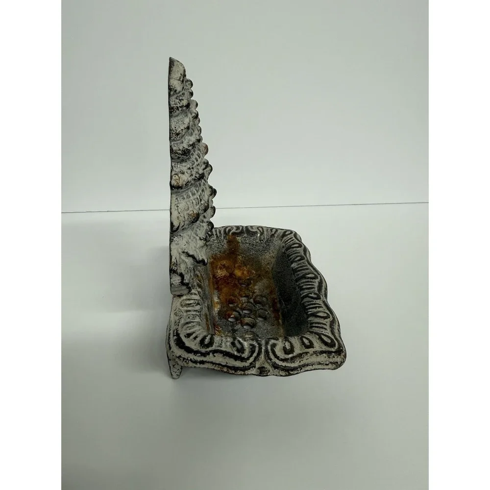 Vtg Rustic conchshell Cast Iron Free Standing Soap Dish Rustic Bath Decor .